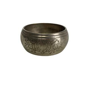 Rajah Vintage Primal Brass Bangle Bracelet India 1.5” Wide Hand Etched Scribed